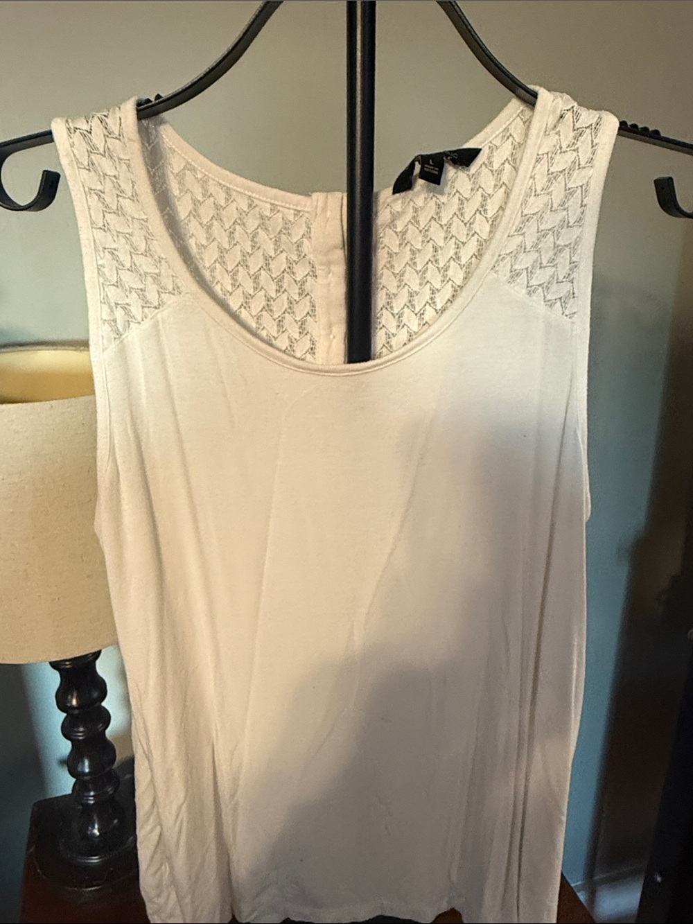 Women's white Sleeveless Knit Yoke Tank Top